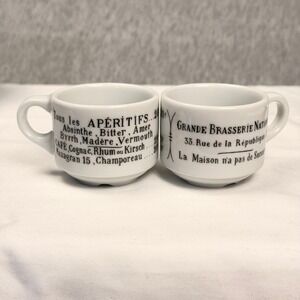 Pillivuyt France Porcelain Espresso Cups Set of 2 French Bistro Brasserie White